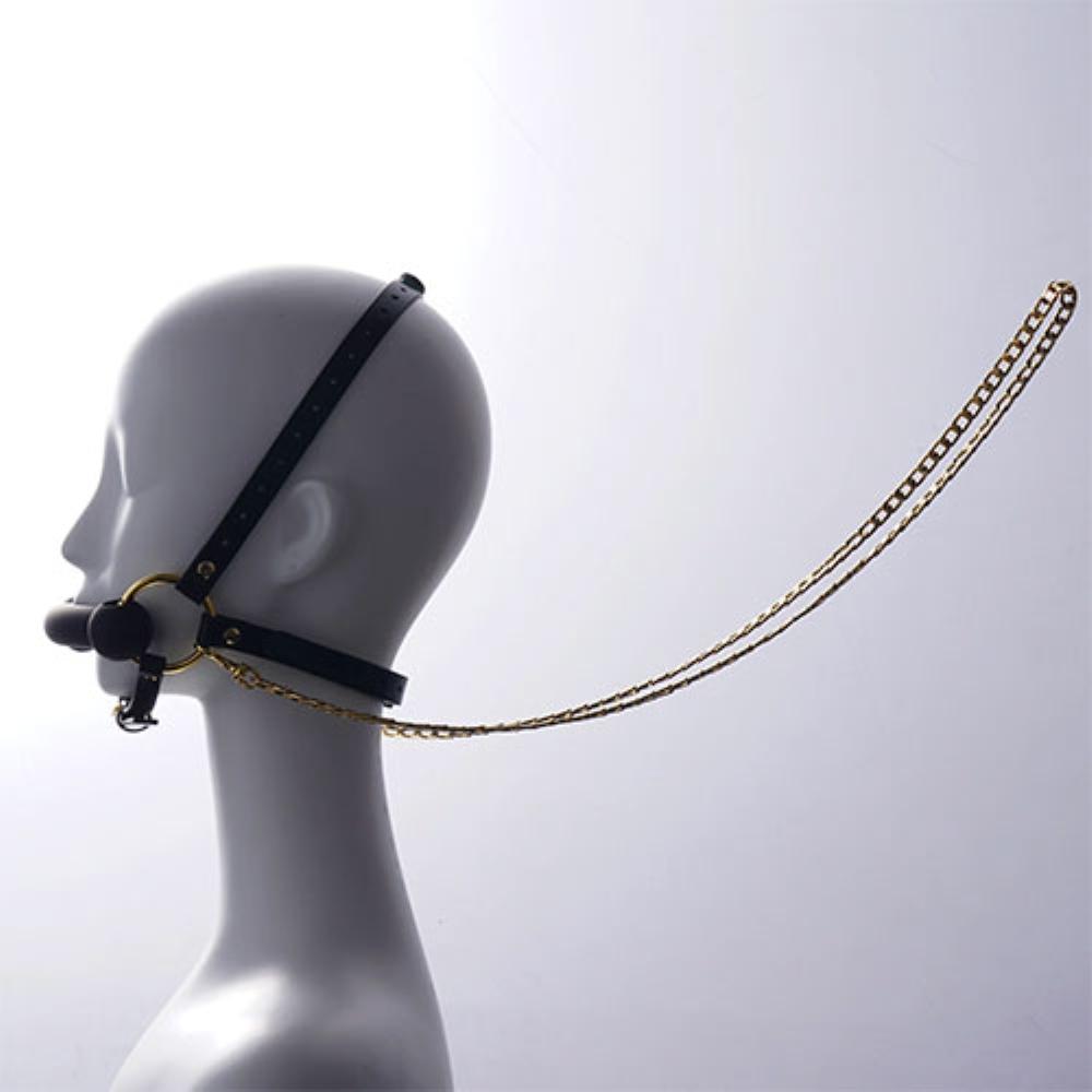 Кляп-бондаж Adjustable Leather Head Restraint Harness Mouth Gag With Leash