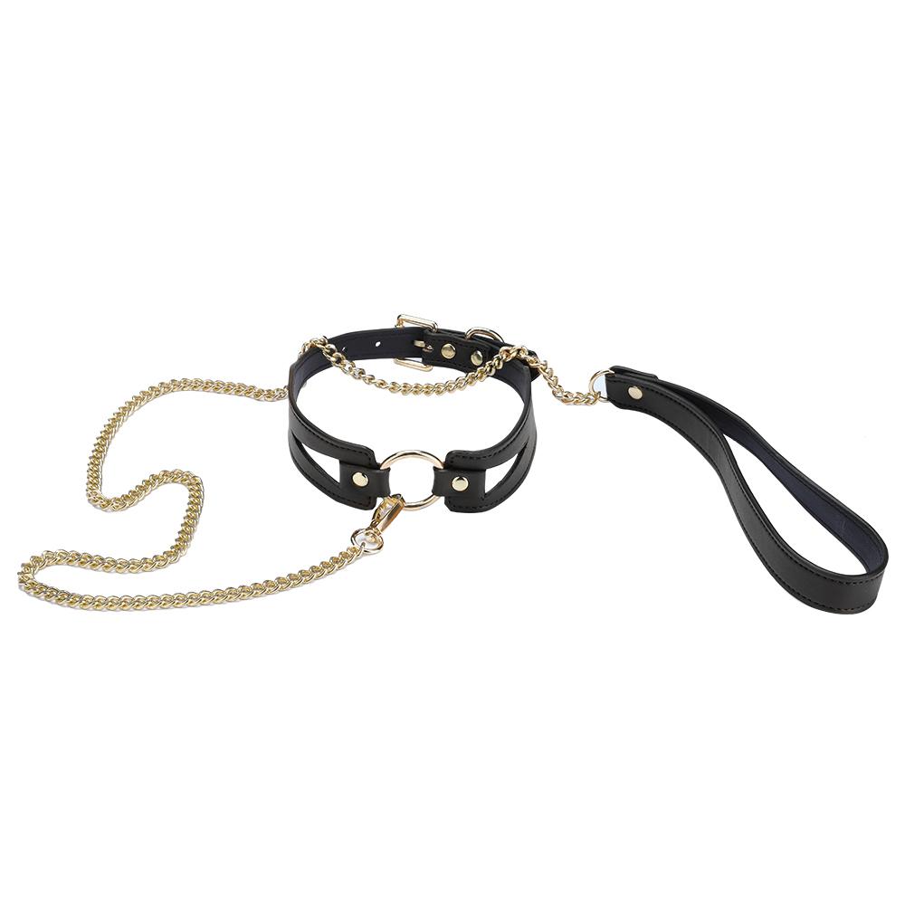 Ошейник с поводком Leather Collar + Gold Chain Traction