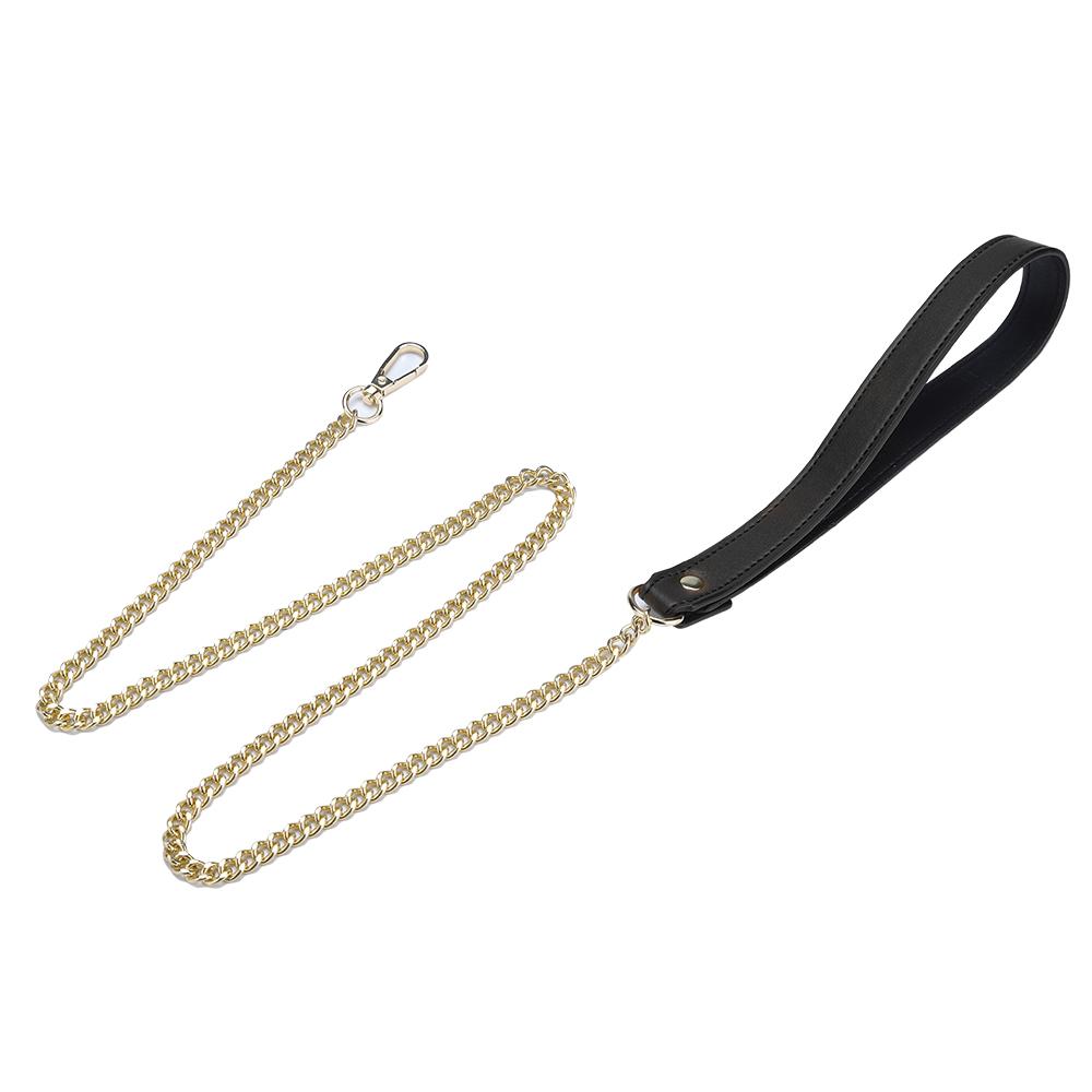 Ошейник с поводком Leather Collar + Gold Chain Traction