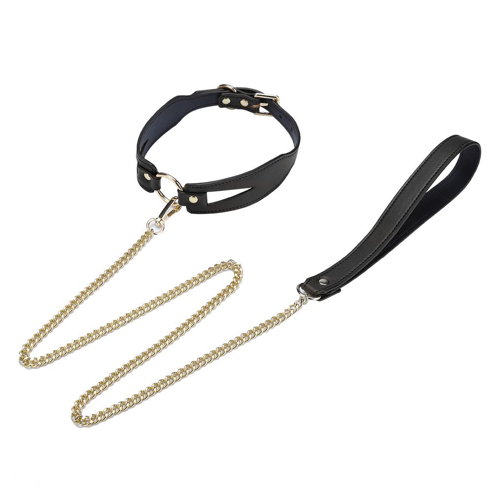 Ошейник с поводком Leather Collar + Gold Chain Traction