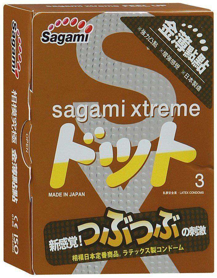 Презервативы Sagami Xtreme FEEL UP с точечной текстурой и линиями прилегания.