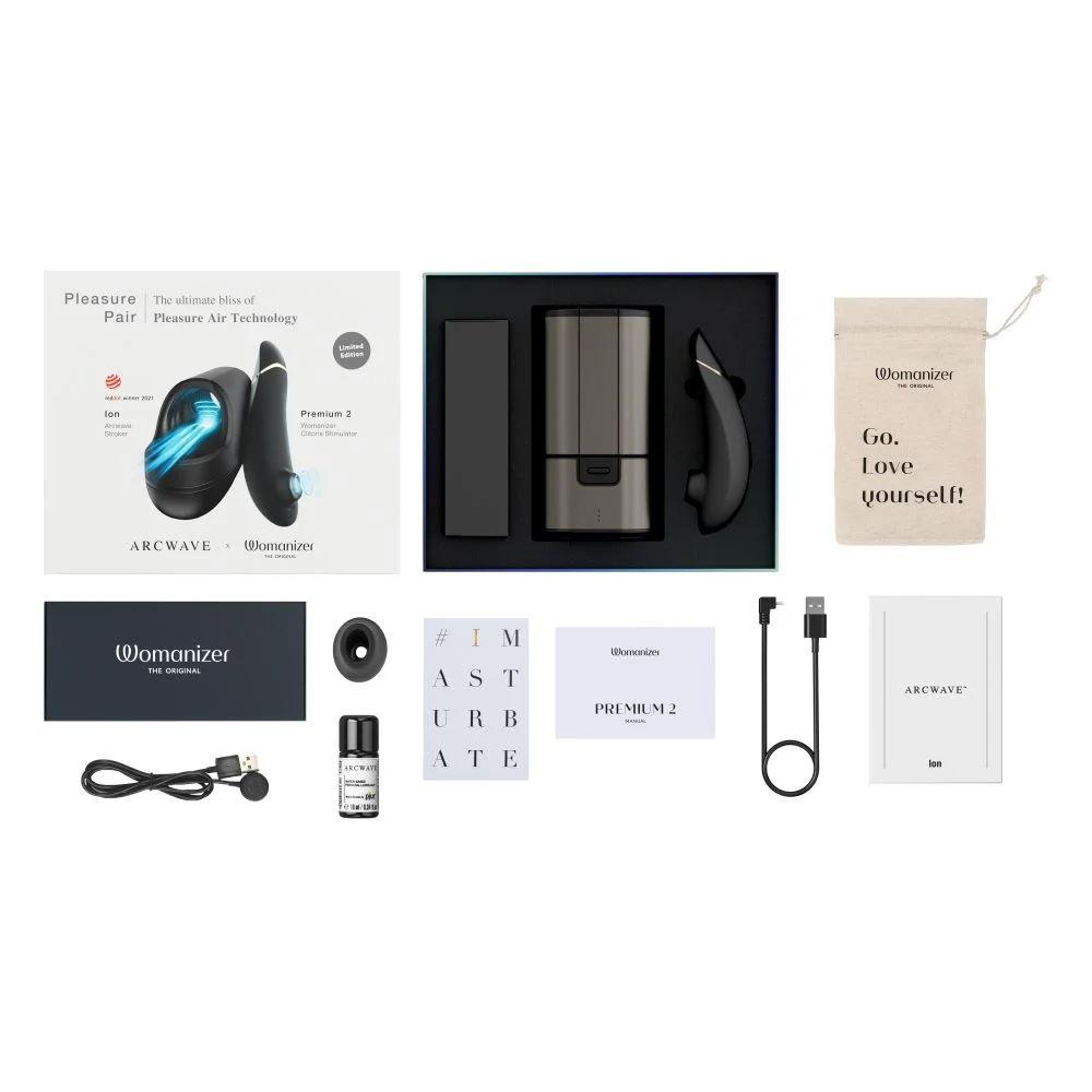 Набор для пар WOW Pleasure Pair: клиторальный стимулятор Womanizer PREMIUM 2 + мастурбатор Arcwave Ion