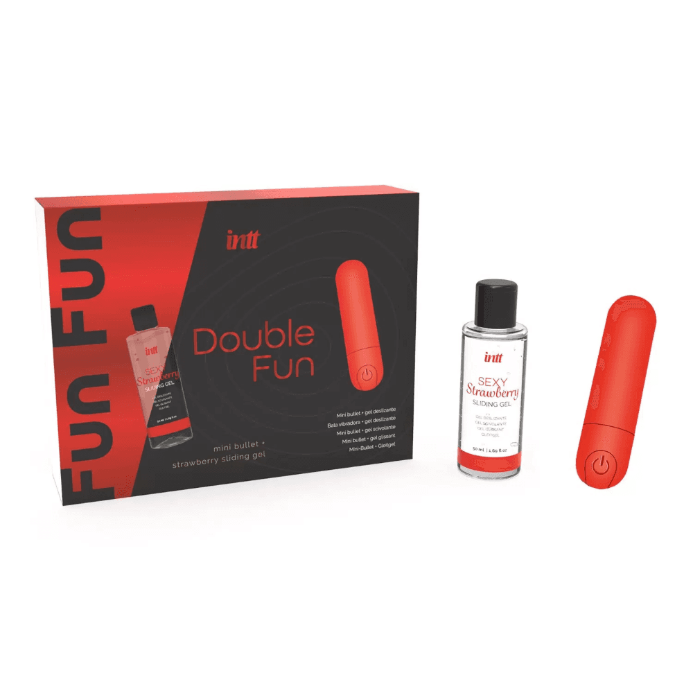 Лубрикант с ароматом клубники и минивибратор "DOUBLE FUN BULLET", intt